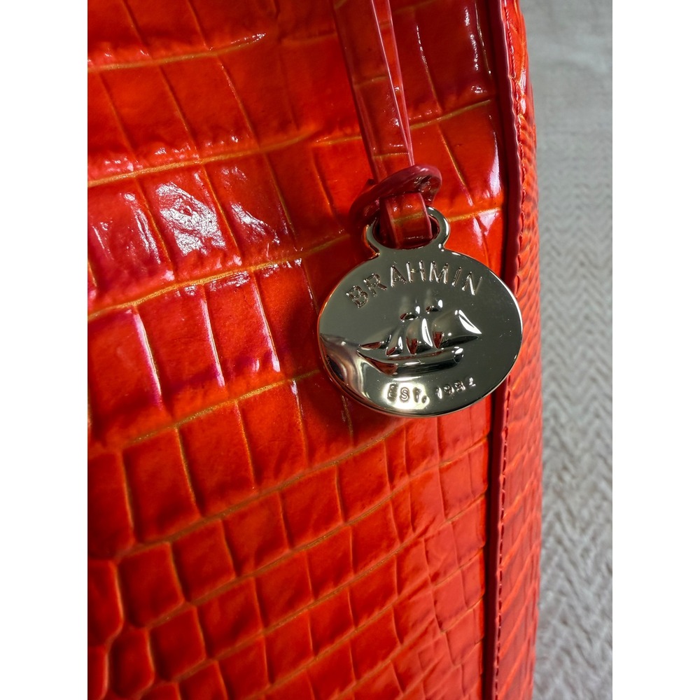 Brahmin Marlowe Flame Melbourne Bucket Bag Crossbody Bright Orange Red - Picture 4 of 16